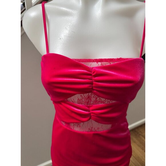 Lovers + Friends Dylan Velvet and Lace Hot Pink Mini Dress Size XS - Picture 4 of 6